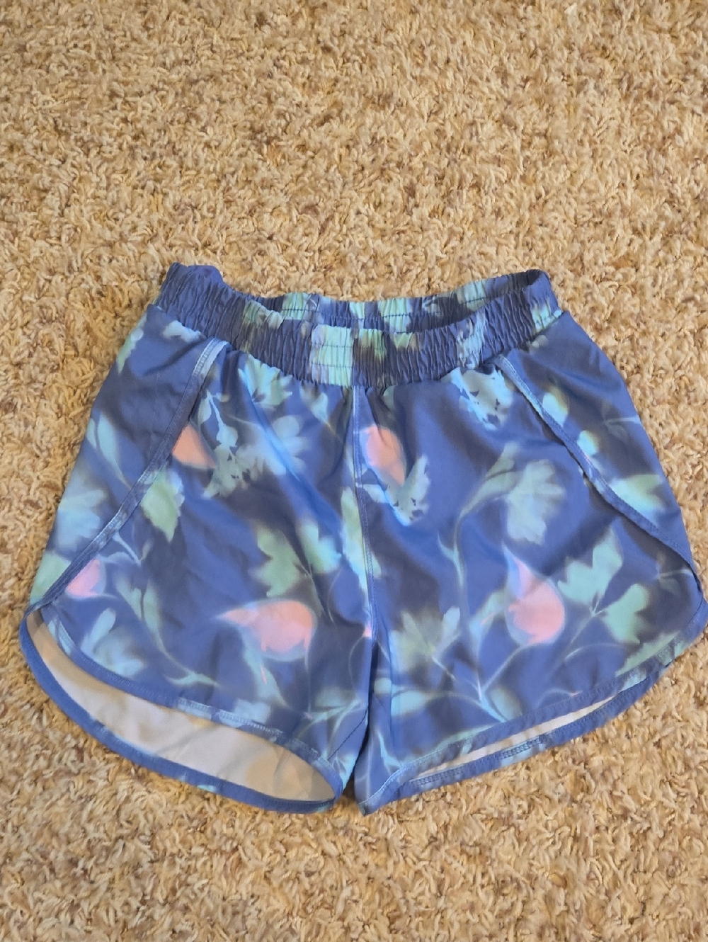 all in motion Blue Floral Athletic Shorts with Pink & Green Accents